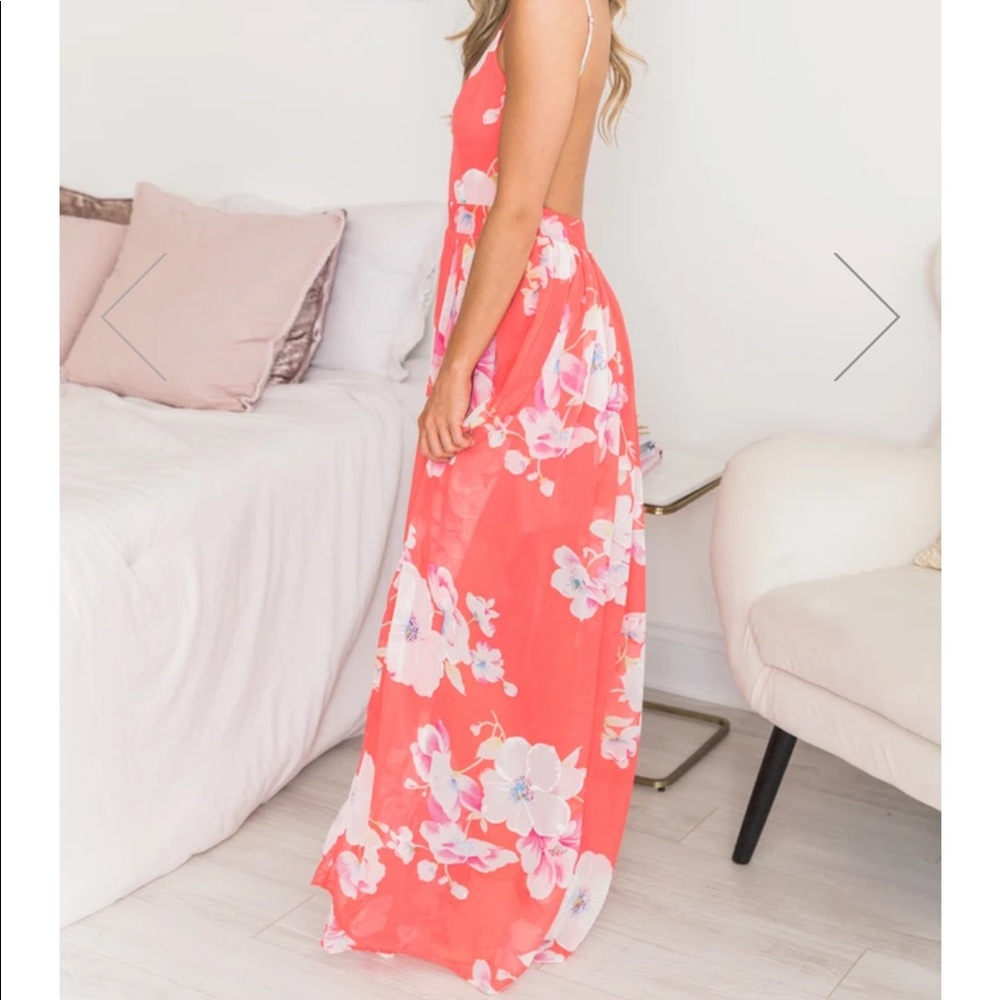 It's Love At First Sight Floral Maxi Dress Coral